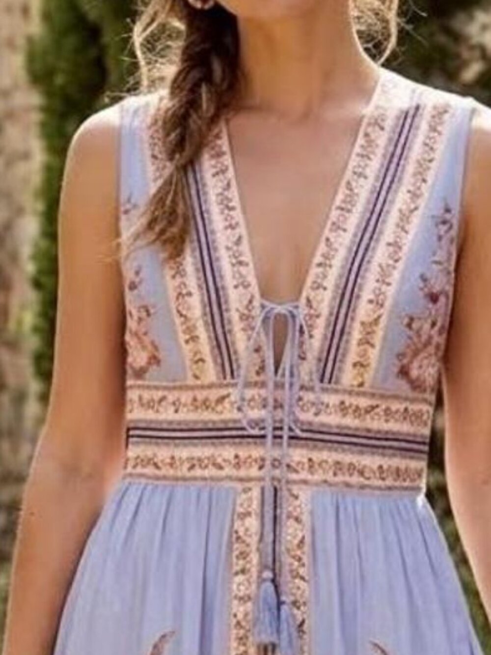 Caroline Constas lavender purple beige linen summer maxi dress size S - Picture 8 of 11